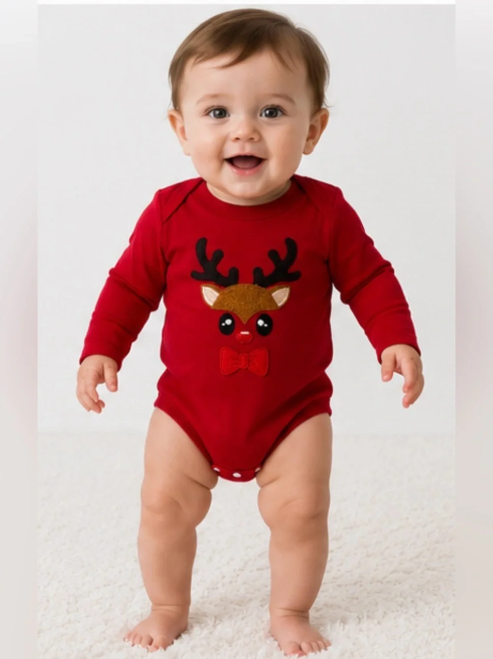 Red Reindeer Appliqué Baby One-Piece Onesie 3-6 Months